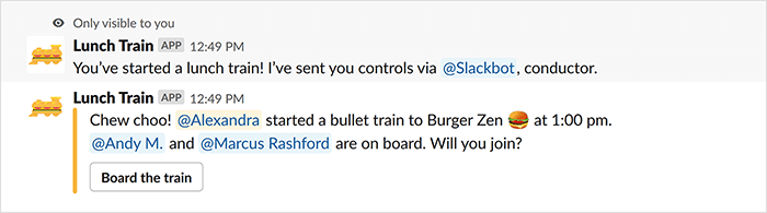 a sample for Lunch Train in Slack