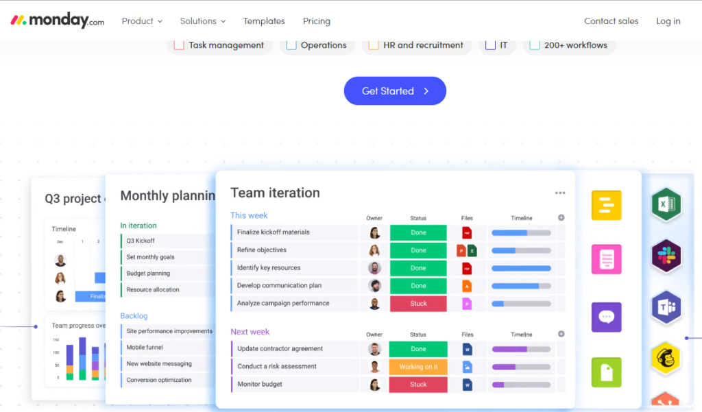 Monday templatized workflows for project management 