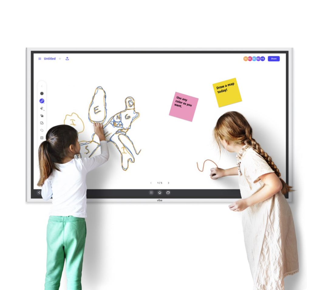 Students drawing on a Vibe Smartboard