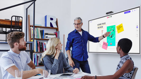 Small group discussion on a Vibe Smart Whiteboard