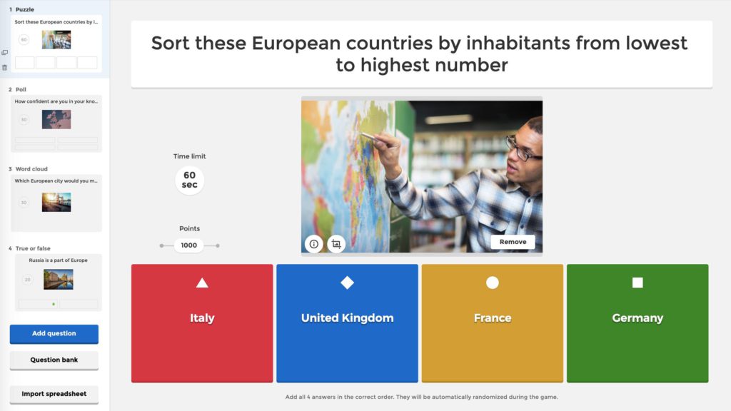 Screenshot of playing educational games on Kahoot!.