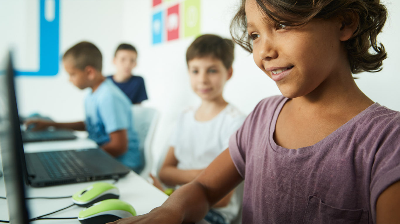 a girl is searching information online
